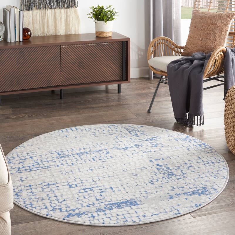 Nourison Whimsicle Modern Geometric Abstract Area Rug - 5' Round - Grey Blue - Runner/Round