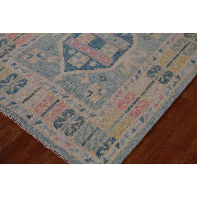 Hand Knotted Oriental 100% Wool Carpet Transitional Geometric Navy Blue & Blues Oushak Runner Rug - 17' 0'' X 3' 3''