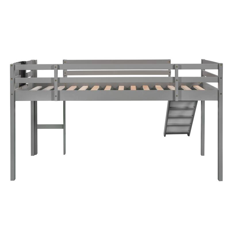 Twin Loft Bed with Slide, Chalkboard & Ladder, Solid Wood, Fun Kids Bed