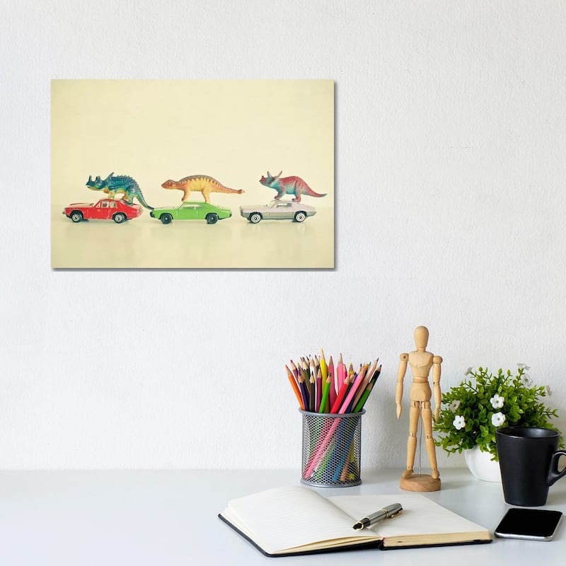 iCanvas "Dinosaurs Ride Cars" by Cassia Beck Canvas Print - 8x12x0.75