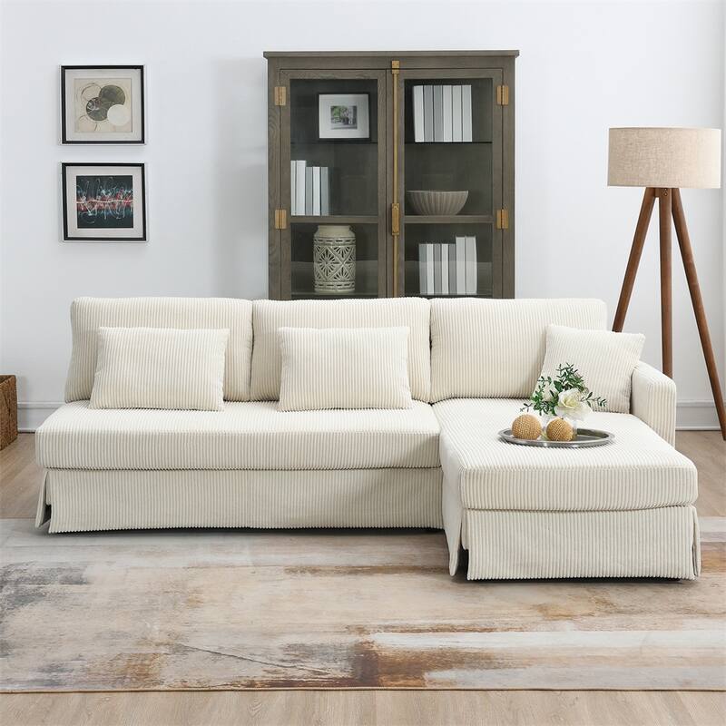 Modern L-shaped Corduroy Sofa with Reversible Chaise,4-seat