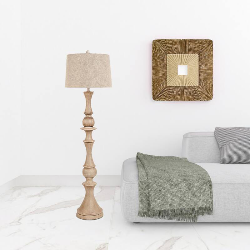 Beige Polyresin Novelty Floor Lamp with Linen Shade and Brown Base - 11” x 11” x 63” (D x W x H)