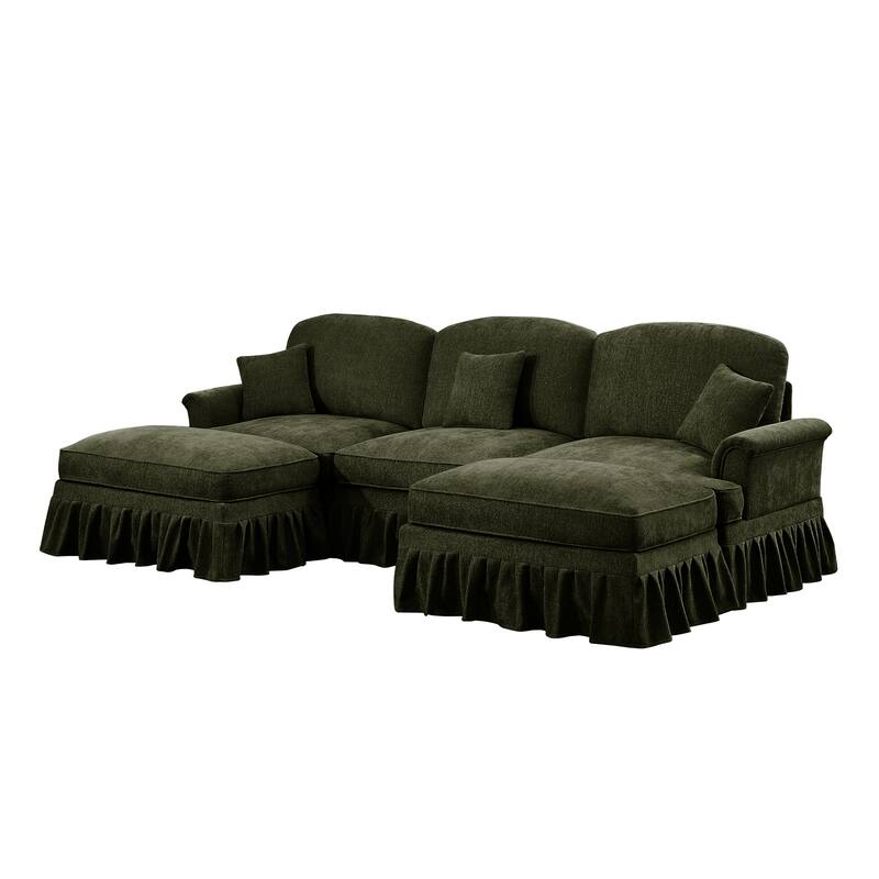 GDFStudio - Classic Modular U-Shaped Chenille 107" Sectional Sofa with Ottomans