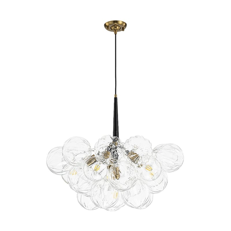 Modern Brass Cluster Faceted Glass Bubble 6-light Dimmable Chandelier