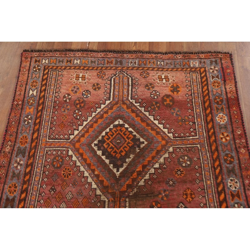 Pre-1900 Antique Qashqai Persian Rug Handmade Wool Carpet - 3'1"x 6'0"