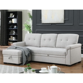Linen Reversible Sleeper Sectional Sofa with Storage Chaise - Bed Bath ...