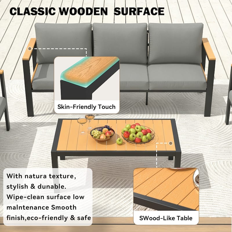 4/5/7-Piece Patio Conversation Set with Table, All-Weather Aluminum Furniture for Outdoor Living - Gray/Black