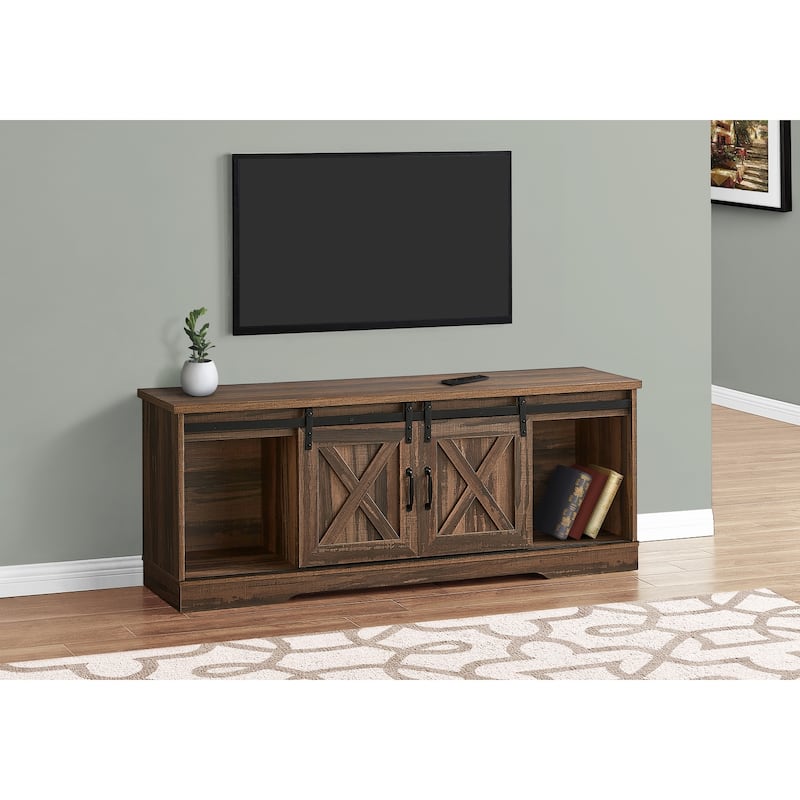 Modern Farmhouse 60" TV Stand, Reclaimed Wood Look, Sliding Barn Doors, Storage Cabinets for Entertainment Center