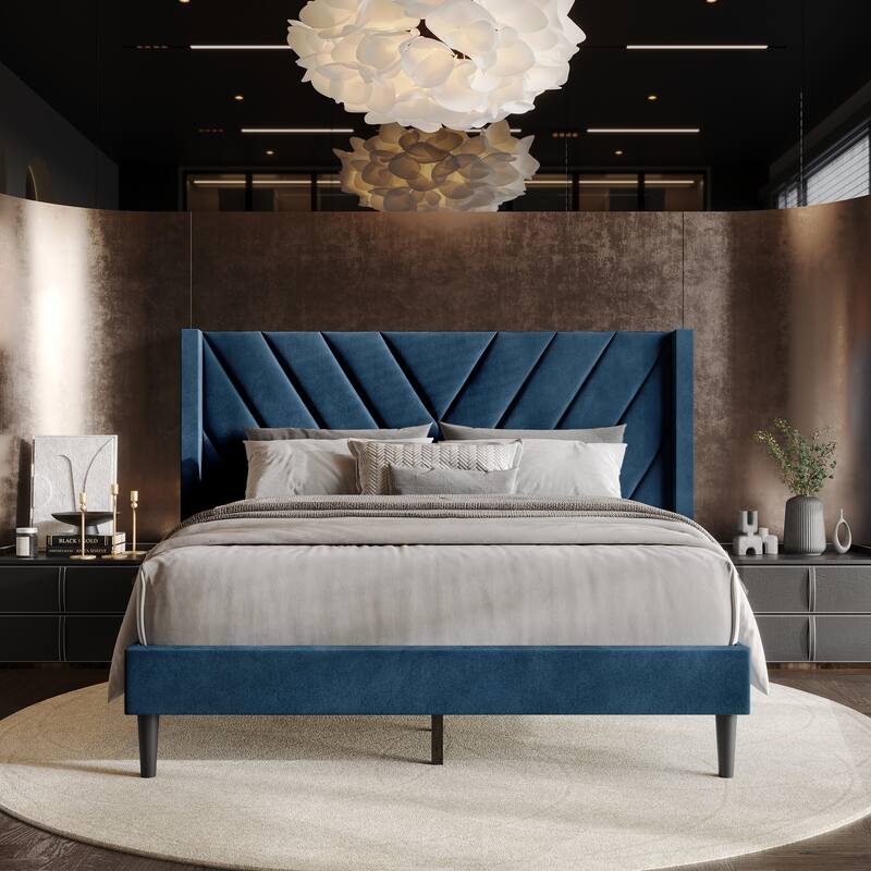 CraftPorch Sophisticated Wingback Upholstered Velvet Bed