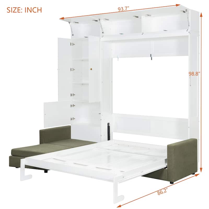 Queen-Size Convertible Murphy Wall Bed with Built-In L-Shaped Sofa & Storage Cabinet System by Harper&Bright Designs