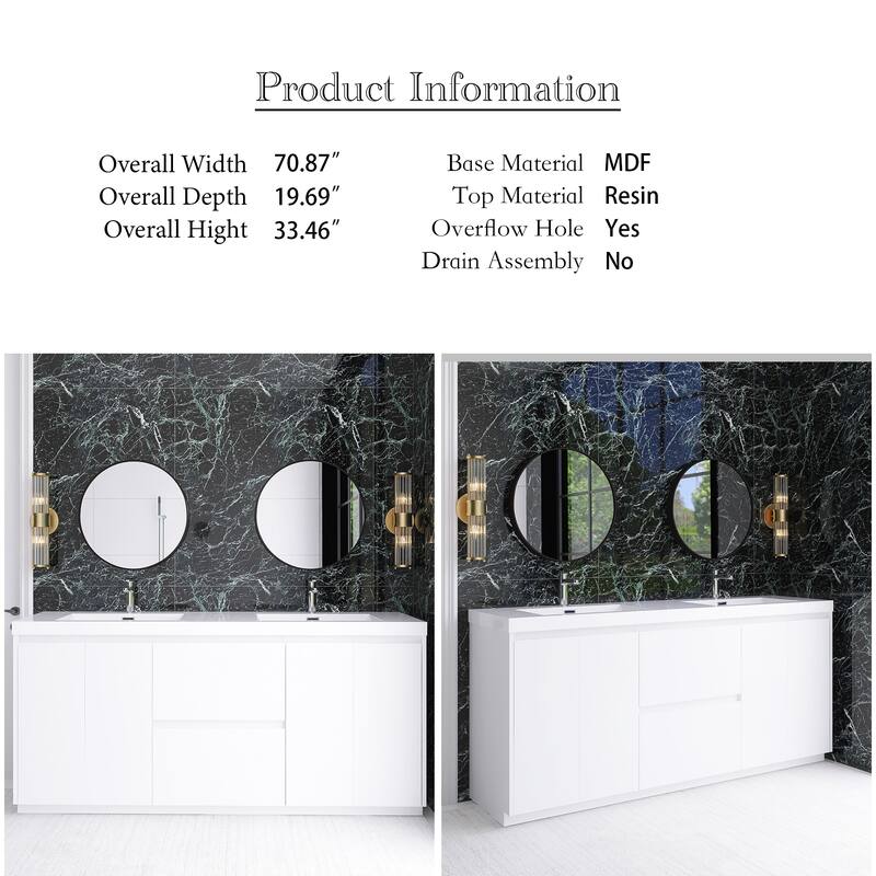 Floating Bathroom Vanity with Integrated Resin Top