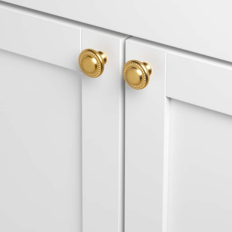 GlideRite 10-Pack 1-1/4 in. Gold Round Beaded Cabinet Knobs - Brass Gold