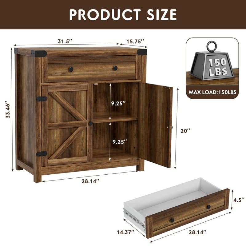Coffee Bar Accent Cabinet - 15.75"D x 31.5"W x 33.46"H