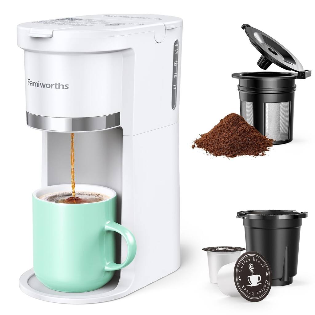 Mini Coffee Maker Single Serve, Instant One Cup for K Cup & Ground Coffee, 6  to 12 Oz Brew Sizes, Capsule Coffee Machine - Overstock - 40376971