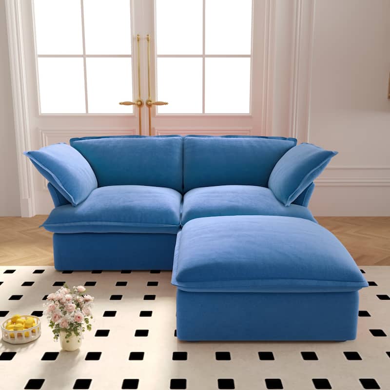 Velvet Sectional Sofa, Comfy Down Feather Deep Seat Modular Lounge Couch With Storage Ottoman