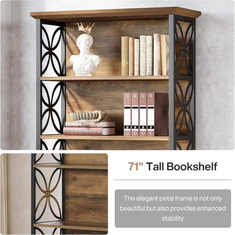 71 Inches Industrial Bookcase with Metal Frame