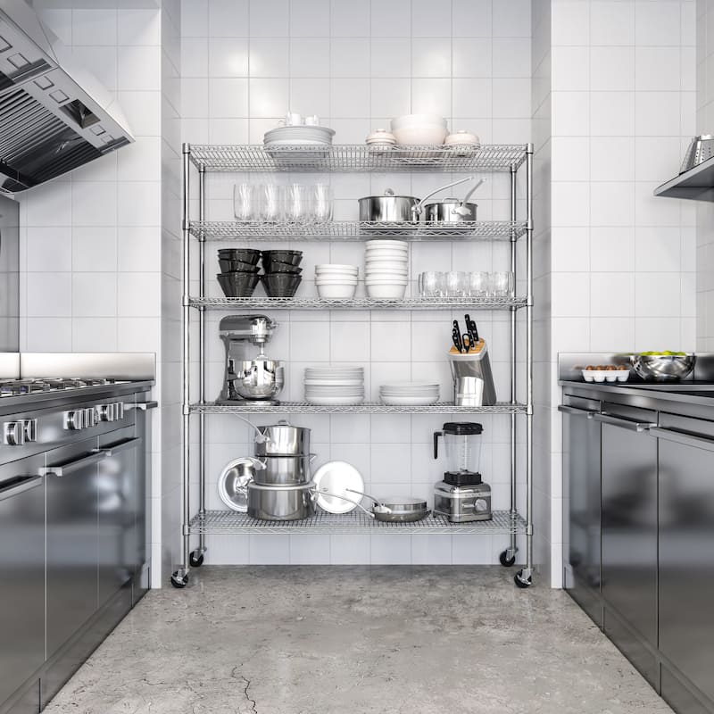Seville Classics 60 in W x 18 in D x 75 in H UltraDurable Commercial-Grade 5-Tier Steel Wire Shelving with Wheels