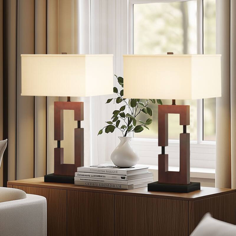 26-inch Wood Table Lamps For Living Room/Bedroom Set of 2