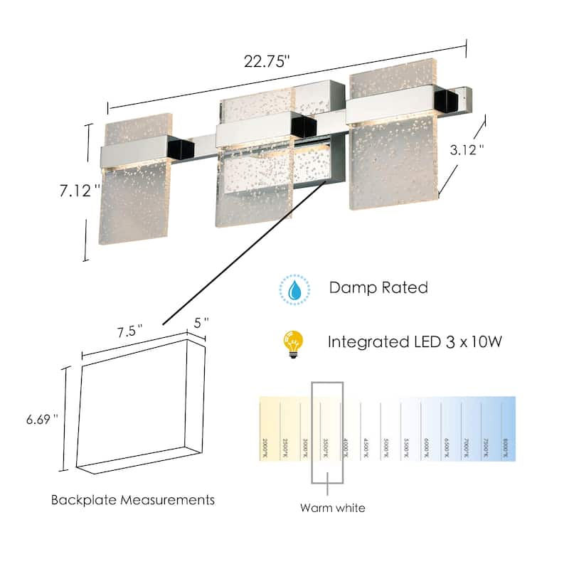 Madrona 3-light LED Bath and Vanity Light with Clear Seedy Acrylic