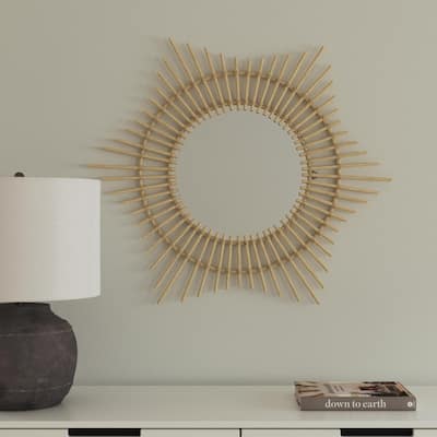 Natural Teak Wood Starburst Mirror by East at Main