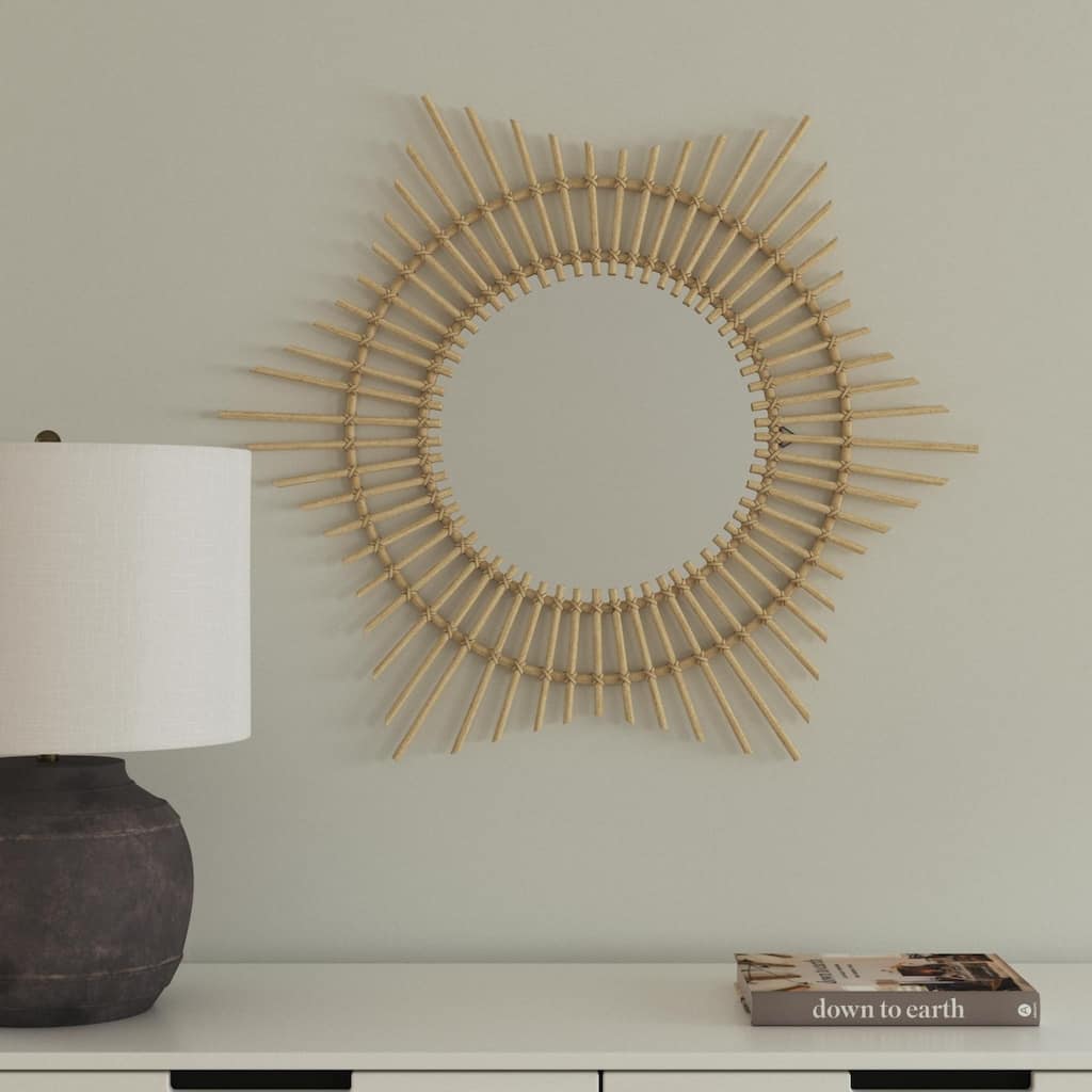 Natural Teak Wood Starburst Mirror by East at Main