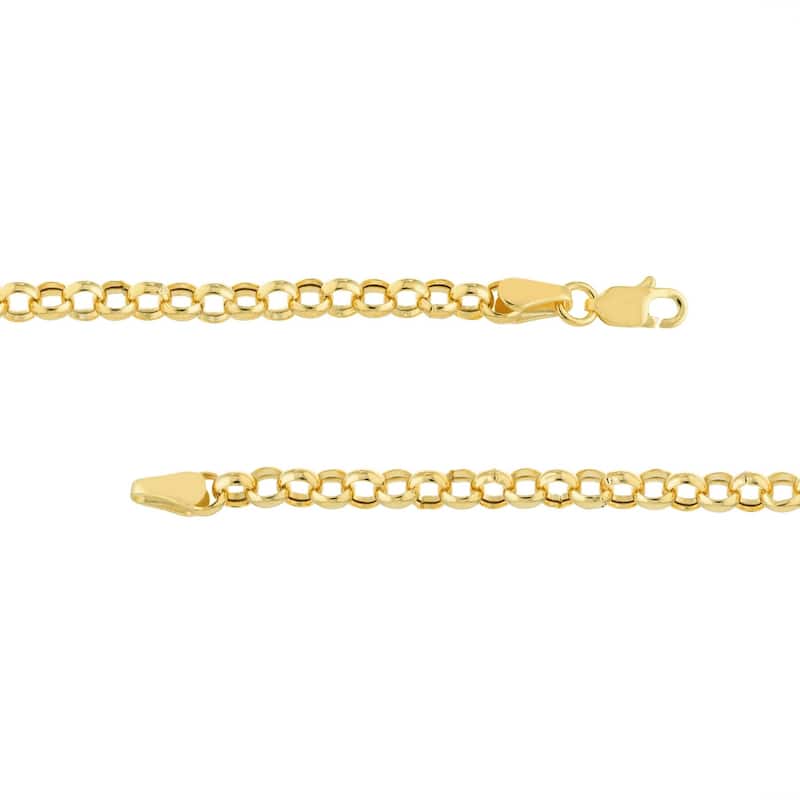 Curata 14k Yellow Gold 3.8mm Hollow Rolo Chain Bracelet Lobster Lock Closure