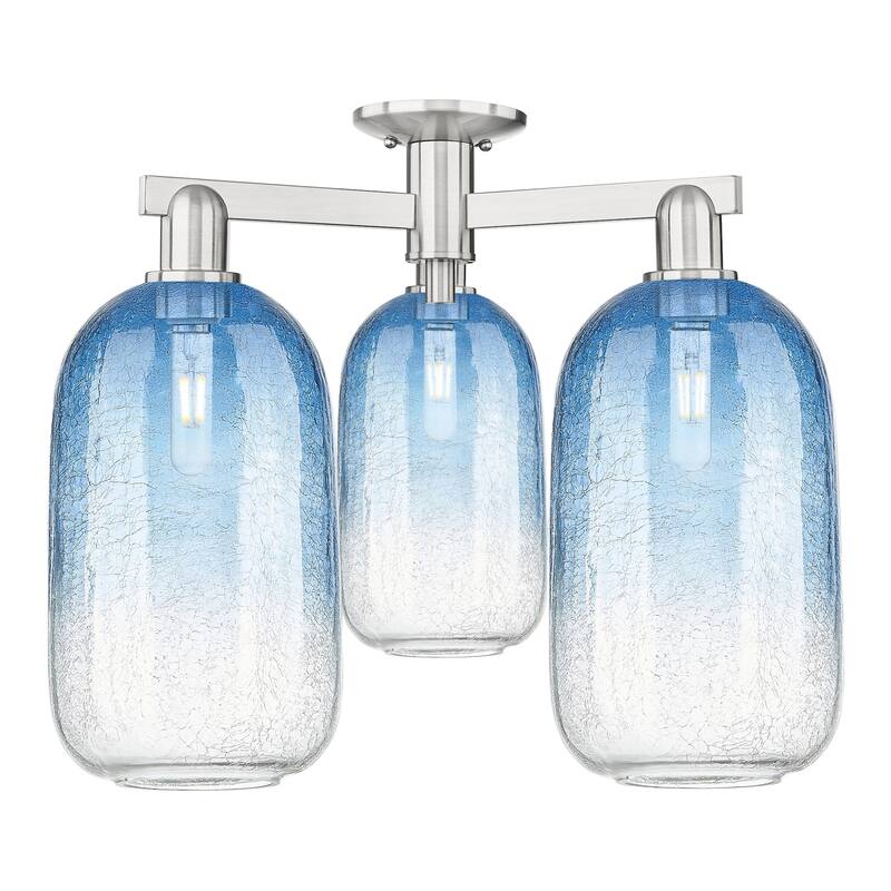 Innovations Lighting 716-3F-17-25 Brookhaven Cloche Semi-Flush - Brushed Satin Nickel / Sapphire Blue