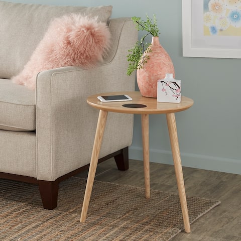 Norwegian Danish Light Oak End Table with Wireless Charger by iNSPIRE Q Modern