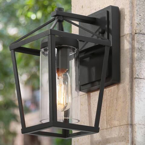 Mufy 1-light Black Lantern Outdoor Wall Sconce Geometrical Dimmable Exterior Wall Lighting