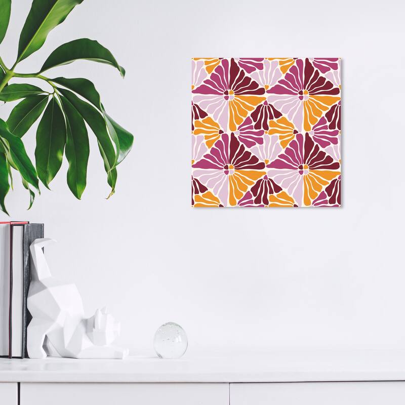 Wynwood Studio Canvas Floral and Botanical Floral Motif Purple and Apricot Modern & Contemporary Wall Art Canvas Print - 12 x 12