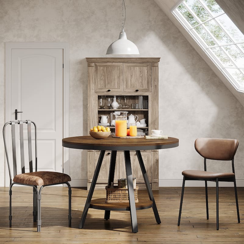 35'' Round Kitchen Dining Table for 2-4 People, Sturdy Metal Leg