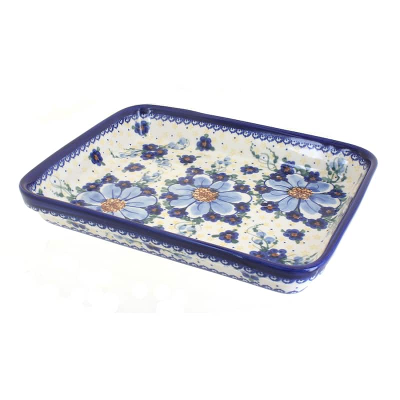 Blue Rose Polish Pottery 150 Vena Large Rectangular Baker - Daisy Surprise