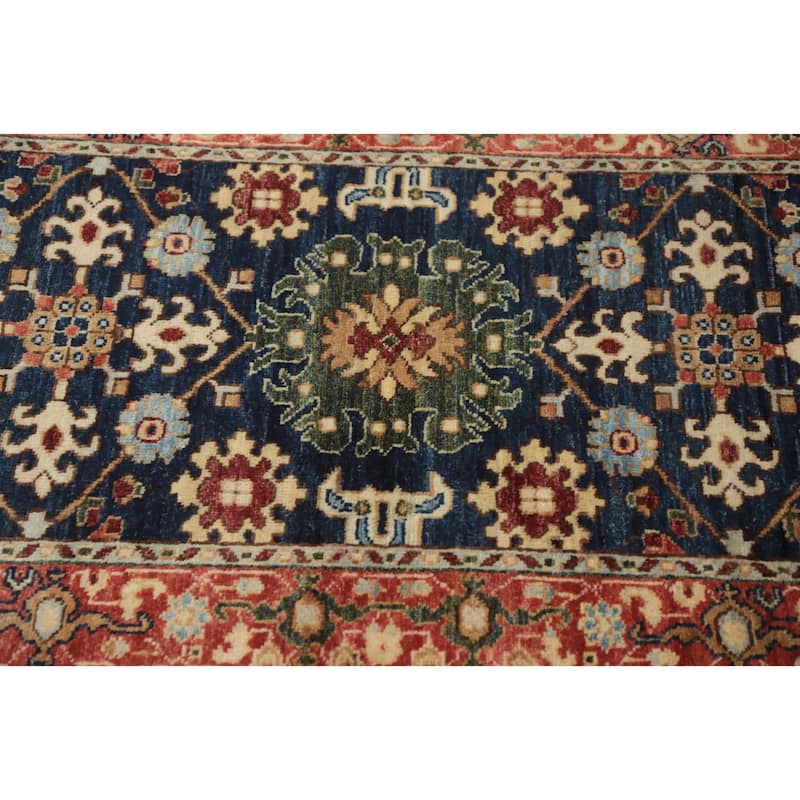 Hand Knotted Oriental 100% Wool Carpet Traditional All-Over Navy Blue & Blues Ziegler Runner Rug - 11' 6'' X 2' 6''