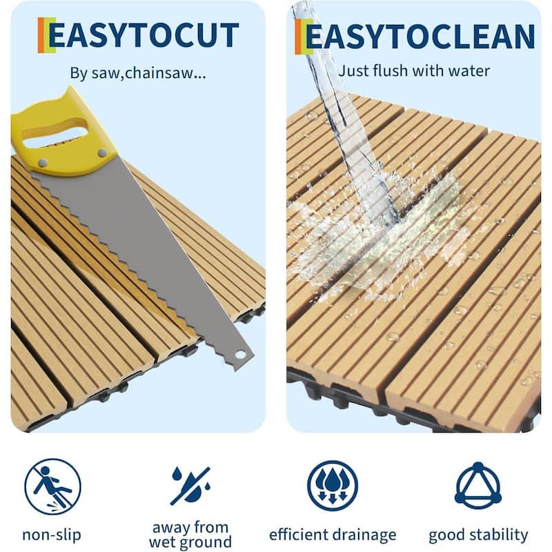 9-Pack 12"X12" Interlocking Patio Flooring Tiles for Patio, Balcony, Porch, Poolside