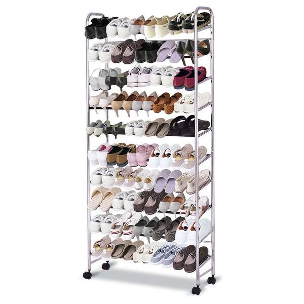 Shop Costway 10 Tier 50 Pairs Rolling Shoe Rack Tower Storage