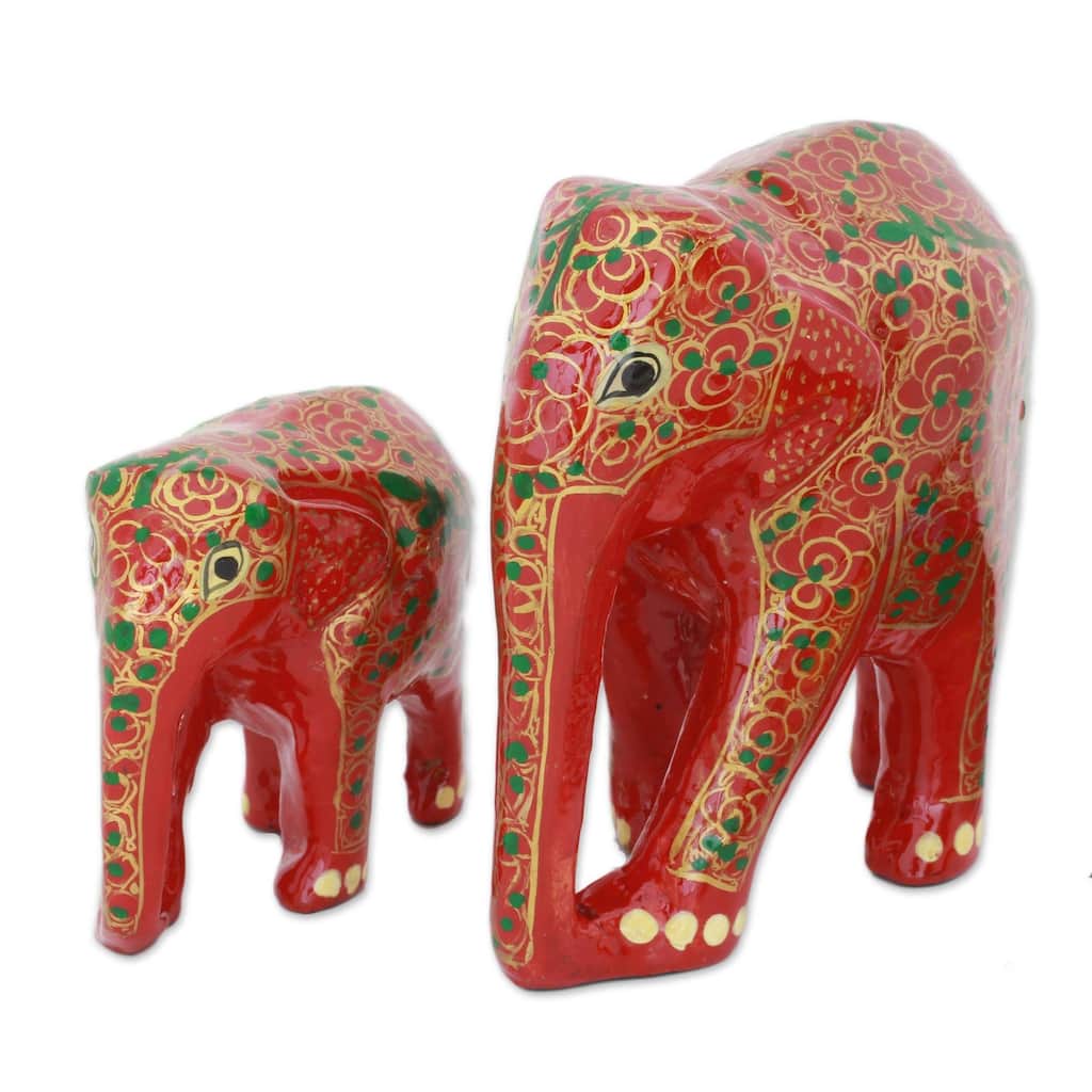 Wood and papier mache sculptures, 'Maternal Glow' (pair) - 4.9" H x 4.9" W x 3" D
