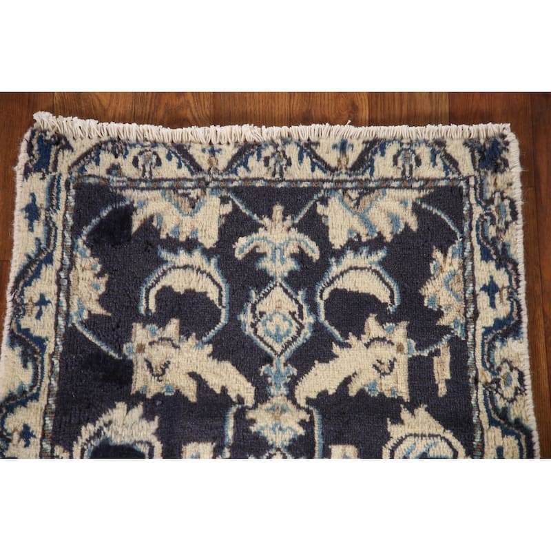 Blue Traditional Nain Persian Vintage Area Rug Handmade Wool Carpet - 1'9"x 2'10"