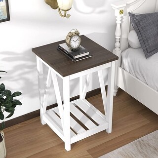 Farmhouse End Table, Rustic Vintage End Side Table with Storage Shelf ...