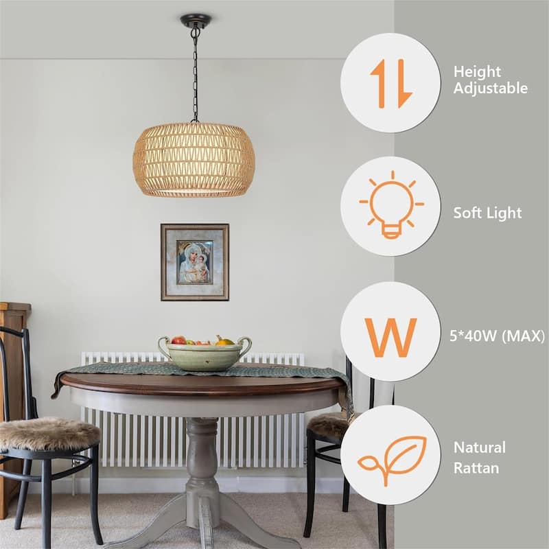 Rattan Farmhouse Brown Chandelier Light Fixtures