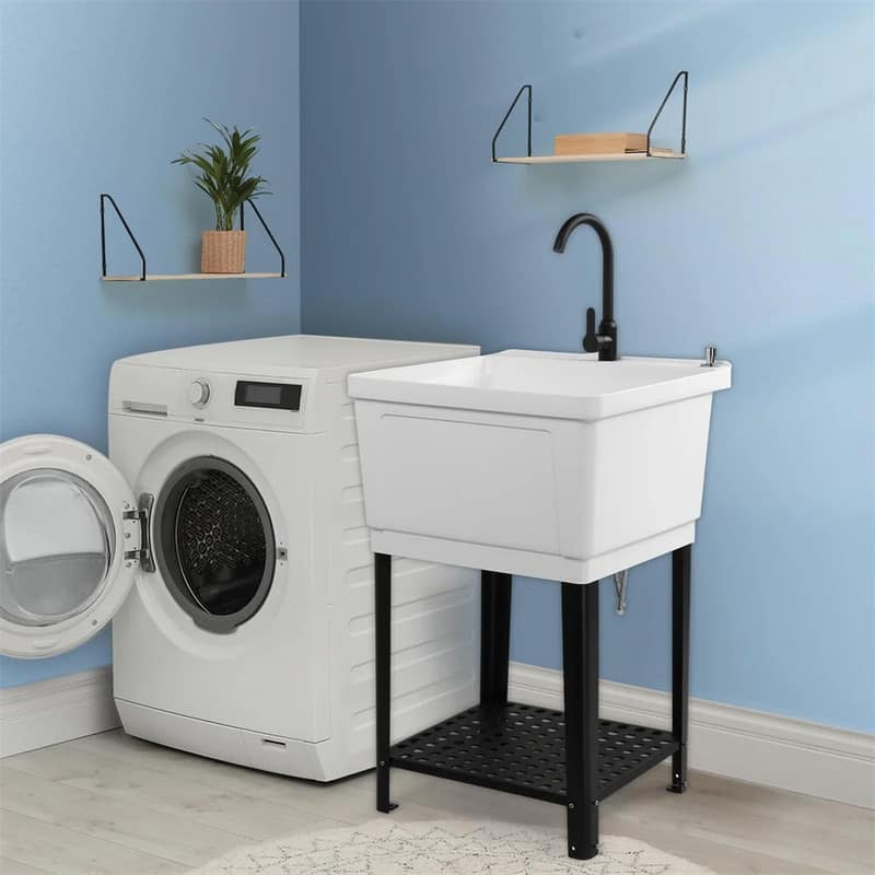 Plastic Utility Sink Freestanding with Storage Shelf