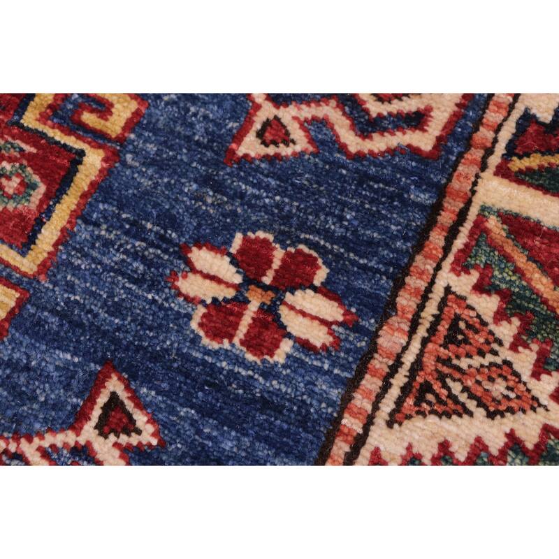 Southwestern Super Kazak Zion Blue/Beige Hand Knotted Wool Rug - 2'9'' x 3'8''
