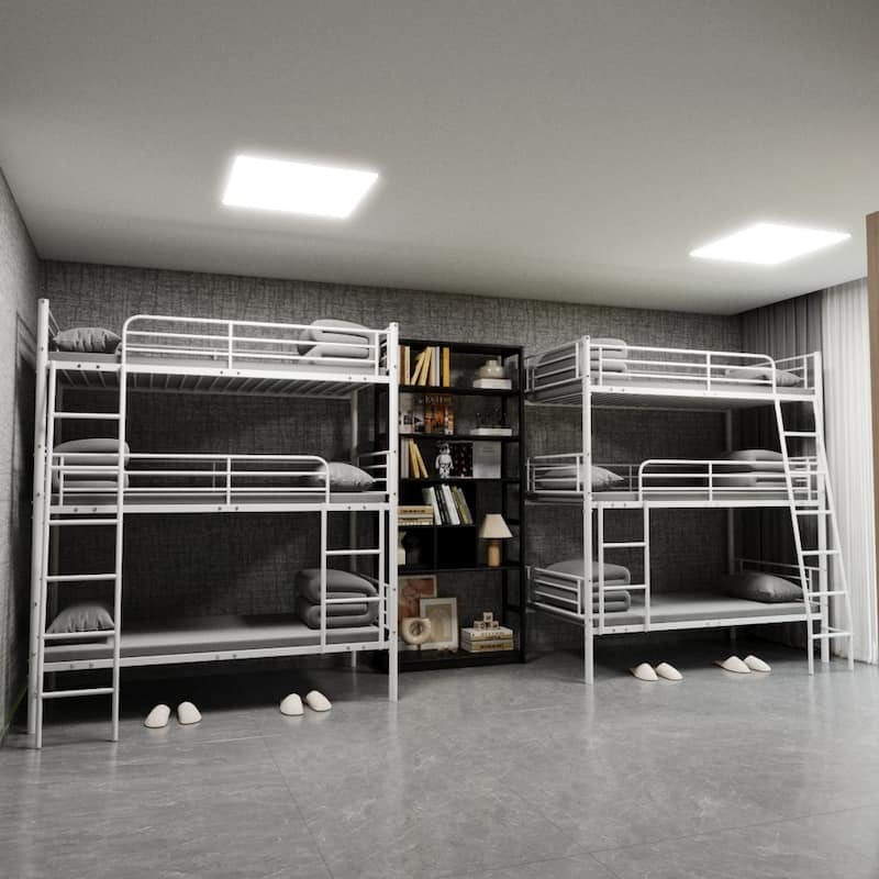 Space-Saving Triple Bunk Bed, Metal Frame, Can Split into 3 Twin Beds, Black