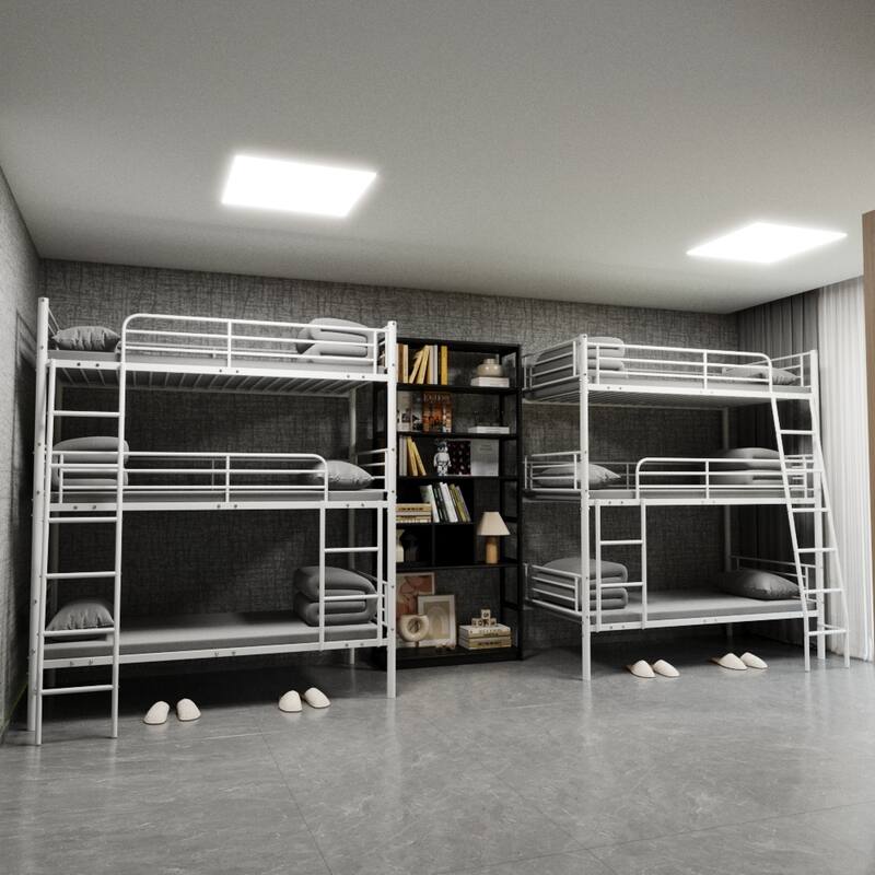White Metal Triple Bunk Bed, Convertible to Three Single Beds, Space-Saving, Industrial Style, Easy Assembly
