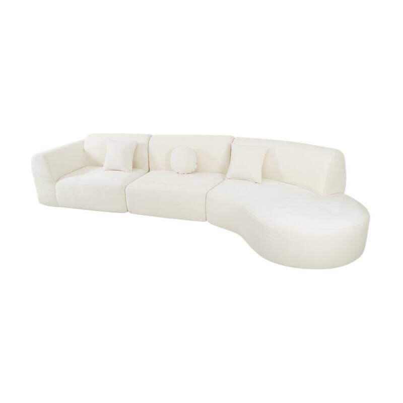 140" Polyester Curved Sectional Sofa - 3-Piece Set with Chaise Lounge (High-Density Foam, Fully Assembled)