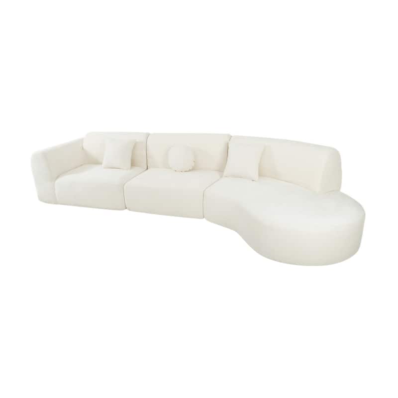 Christopher Knight Home - Curved 140" Upholstered Sectional Sofa with High-Density Fully Compressed Sponge and Chaise Lounge