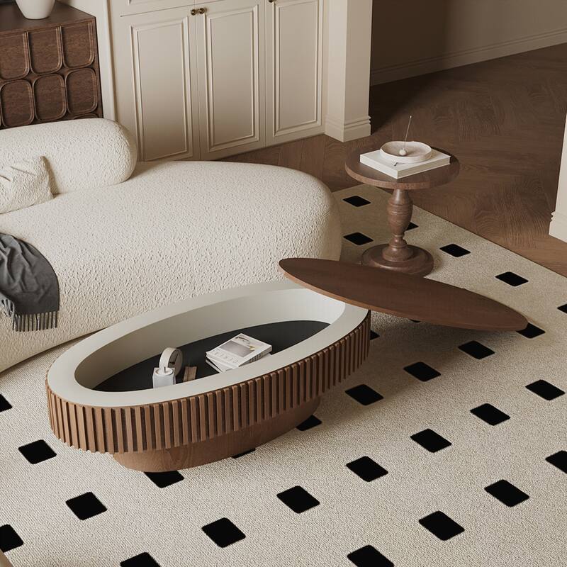 47'' Oval Coffee Table with Storage Solid Wood Veneered Modern Coffee Table