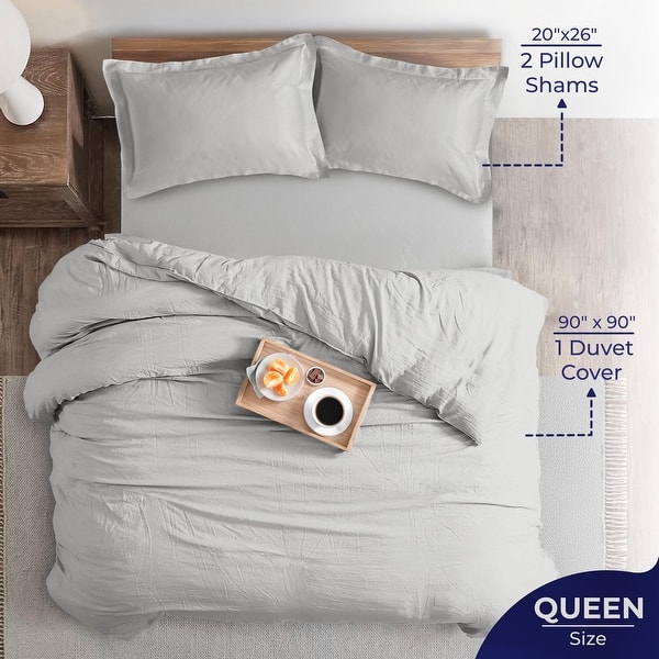 dimension image slide 8 of 20, 100% Cotton Sateen Weave Solid Duvet Cover Set - Includes 1 Duvet Cover & 2 Pillow Sham Set