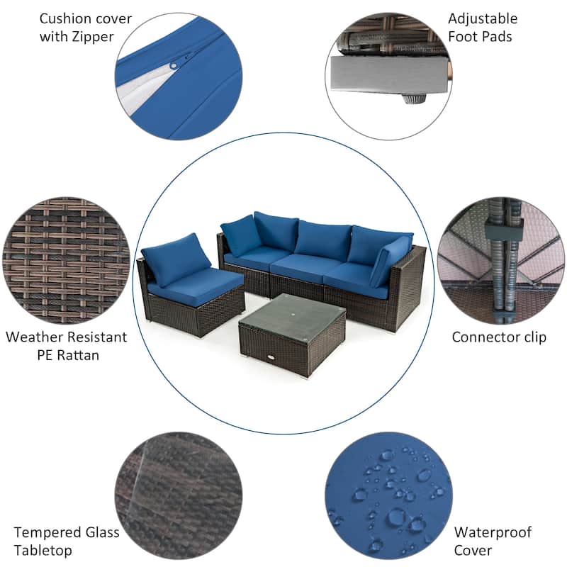 Costway 6PCS Patio Furniture Set Rattan Cushioned Sofa Gas Fire Pit - See Details
