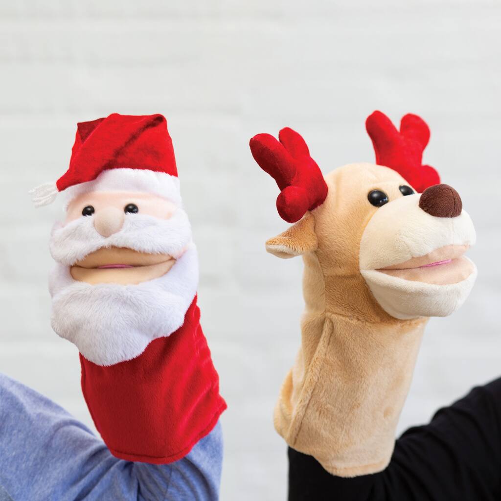 Hearthsong Singing North Pole Friends Hand Puppets, Includes One Reindeer and One Santa Claus - N/A