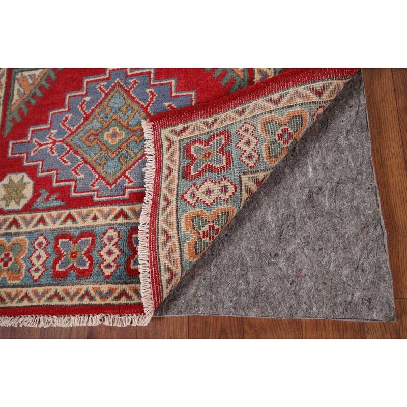 Geometric Red Kazak Accent Rug Handmade Red Wool Carpet - 2'9" x 4'1"